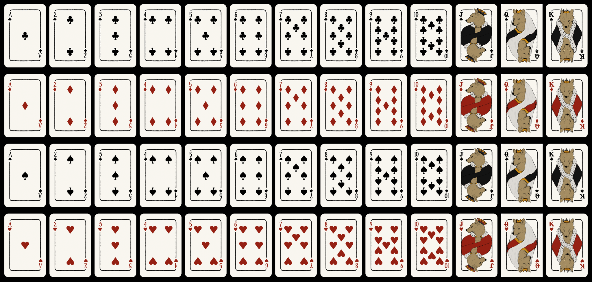 Full deck of wolf themed playing cards