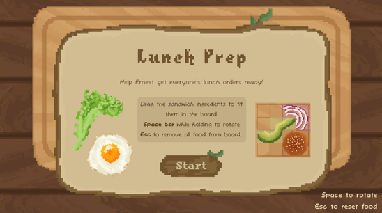Cooking Minigame Instruction Screen