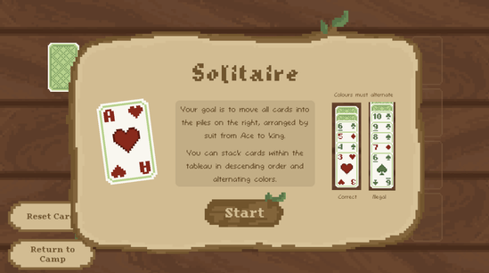 Solitaire Minigame Instruction Screen