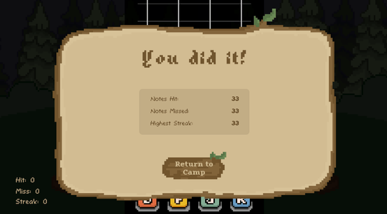 Rhythm Minigame Win Screen